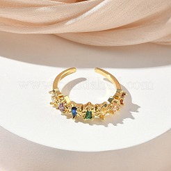 Brass Micro Pave Cubic Zirconia Cuff Open Rings for Women&nbsp;RJEW-C163-08G
