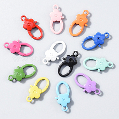 12Pcs 12 Colors Spary Painted Zinc Alloy Flower Lobster Claw Clasps&nbsp;PALLOY-WR0001-10