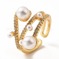Cubic Zirconia Chunky Open Cuff Ring with Imitation Pearl&nbsp;RJEW-H101-20G