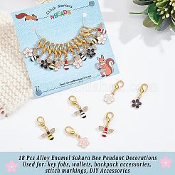 18Pcs Alloy Enamel Sakura Bee Pendant Decorations&nbsp;HJEW-PH01532