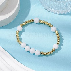 Round 304 Stainless Steel & Natural White Jade Beaded Stretch Bracelets for Women&nbsp;BJEW-JB11053-02