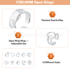 10Pcs 10 Style Alloy & Stainless Steel Open Cuff Ring&nbsp;RJEW-FI0001-13
