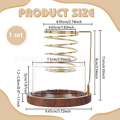 Glass & Zinc Alloy & Walnut Wood Incense Burner Holder&nbsp;AJEW-WH0817-119A