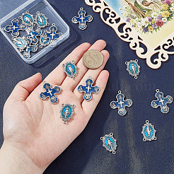 10Pcs Religion Alloy Enamel Blue Oval with Virgin Chandelier Component Links&nbsp;FIND-SC0024-36