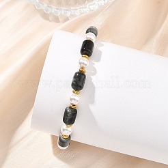 Natural Eagle Eye Stone & Shell Pearl & Brass Beads Stretch Bracelets for Women&nbsp;BJEW-JB13865-01