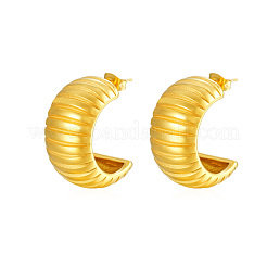Stylish 304 Stainless Steel Striped C-Shaped Stud Earrings for Women's Daily Wear&nbsp;CD0709