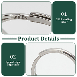 1Pc Rhodium Plated 925 Sterling Silver Adjustable Ring Components&nbsp;FIND-PH0023-51