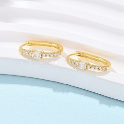 Oval 925 Sterling Silver Micro Pave Clear Cubic Zirconia Hoop Earrings&nbsp;EJEW-K317-09G