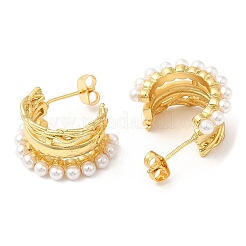Brass Arch Stud Earrings with Plastic Pearl Beaded&nbsp;KK-Q775-26G