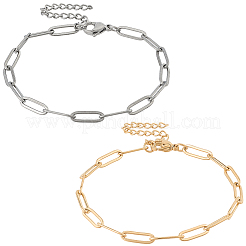 10Pcs 2 Colors 304 Stainless Steel Paperclip Chain Bracelets for Unisex&nbsp;BJEW-BBC0001-22