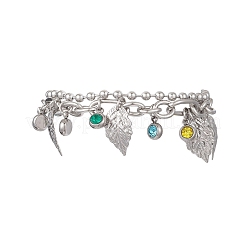 Leaf 304 Stainless Steel Figaro & Ball Chains Double Layers Bracelets&nbsp;BJEW-JB13177-02
