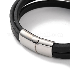 Men's Braided Black PU Leather Cord Multi-Strand Bracelets&nbsp;LS-BJEW-K243-06P
