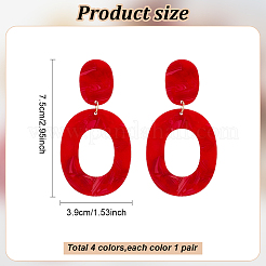 4 Pairs 4 Colors Hollow Oval Acrylic Dangle Stud Earrings for Women&nbsp;EJEW-AN0004-36