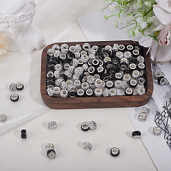 120Pcs 2 Colors Polymer Clay Rhinestone European Large Hole Beads with Silver Color Plated Brass Cores&nbsp;FPDL-PA0001-01