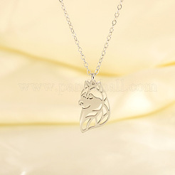 304 Stainless Steel Husky Dog Cutout Silhouette Pendant Necklaces&nbsp;WG9715E-02