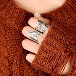 Alloy with Synthetic Turquoise Finger Rings&nbsp;FS-WG0500F-04