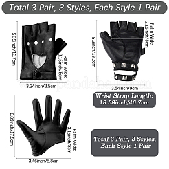 3 Pairs 3 Styles Imitation Leather Fingerless Gloves&nbsp;AJEW-CL0004-93