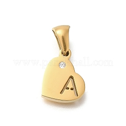 26Pcs Letter A~Z 304 Stainless Steel Heart Pendants with Crystal Rhinestone&nbsp;STAS-Z103-01G-M
