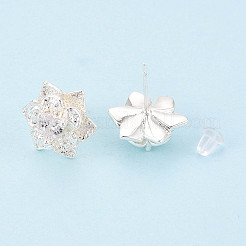Brass Pave Clear Cubic Zirconia Stud Earrings&nbsp;KK-T077-20S