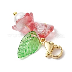 5Pcs 5 Colors Flower Acrylic & Gkass Pendant Decorations&nbsp;HJEW-JM02854