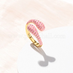 Brass Enamel Cuff Open Rings for Women&nbsp;RJEW-A098-01G