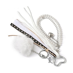 Imitation Rabbit Hair Ball & Polyester Cord & Plastic Pearl Bead & Iron Chain Pendant Decorations&nbsp;HJEW-JM04328-04