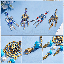 16Pcs 2 Style Woven Web/Net with Feather Alloy Pendant Decoration&nbsp;HJEW-NB0001-82
