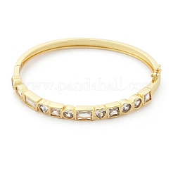 Brass Micro Pave Clear Cubic Zirconia Hinged Bangles for Women&nbsp;BJEW-K274-10G