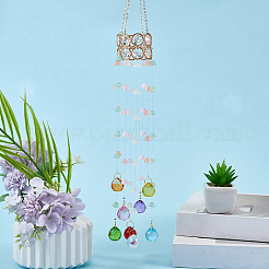 Flower Round Glass Beads Tassel Hanging Suncatchers for Window Garden Outdoor Decoration&nbsp;HJEW-WH20020-007C