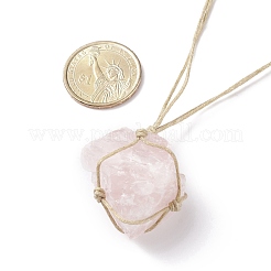 Waxed Cotton Cord Braided Natural Gemstone Rough Raw Pendant Necklace&nbsp;NJEW-JN03770
