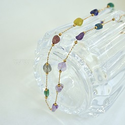 Natural Mixed Stone Chip & Stainless Steel Handmade Link Chain Becklaces for Women&nbsp;FS-WGA6ABB-01