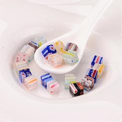 Handmade Millefiori Glass Cube Beads&nbsp;X-LK-P014-M