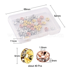 40Pcs 4 Colors Brass with Crystal Rhinestone Spacer Beads&nbsp;KK-YW0001-39