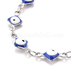 Enamel Rhombus with Evil Eye Link Chains Bracelet&nbsp;BJEW-P271-03P-03