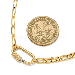 304 Stainless Steel Oval Lock Clasps Pendant Figaro Chain Necklaces for Women&nbsp;NJEW-JN06169-01