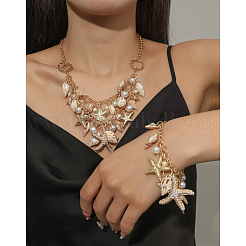 Alloy & Natural Shell & Plastic Pearl Pendant Necklaces & Bracelets Sets&nbsp;FS-WG6B6AD-01