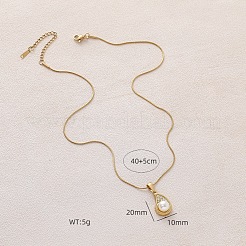 304 Stainless Steel with Imitation Pearl and Clear Glass Teardrop Pendant Necklaces&nbsp;EB8017