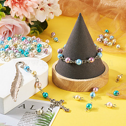 90Pcs 9 Colors Pearlized Glass Pearl Connector Charms&nbsp;PALLOY-TA0002-49A