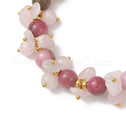 Brass & Natural Mixed Gemstone Chip & Round Beads Bracelets for Women&nbsp;BJEW-JB13151-01