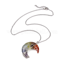 3Pcs 3 Styles Chakra Moon Natural Rose Quartz & Green Aventurine & Mixe Stone Copper Wire Wrapped Tree Pendant Necklaces&nbsp;NJEW-JN05031
