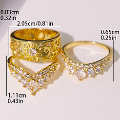 3Pcs Brass Micro Pave Clear Cubic Zirconia Finger Rings for Women&nbsp;FS-WGDAF26-05