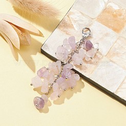 Natural Rose Quartz & Amethyst Chip Beaded Pendant Decorations&nbsp;HJEW-JM01234-01