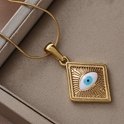 French Vintage 304 Stainless Steel Enamel Rhombus with White Evil Eye Pendant Necklaces&nbsp;HC0202