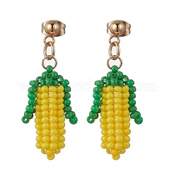 Corn 304 Stainless Steel Grade A Round Glass Seed Beads Dangle Stud Earrings&nbsp;EJEW-MZ00438