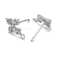 Flower Brass Micro Pave Cubic Zirconia Stud Earring Findings&nbsp;LS-KK-U042-19P