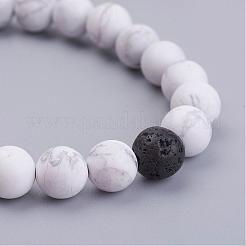 Natural Lava Rock & Howlite Round Beaded Bracelets for Men&nbsp;BJEW-JB02954