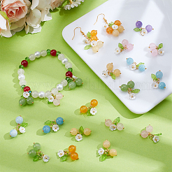 36Pcs 6 Styles Dyed Natural Malaysia Jade & Yellow Jade & Dyed Green Jade & Topaz Jade & White Jade Round Pendants with Resin Flower and Acrylic Leaf&nbsp;HJEW-BM0001-36
