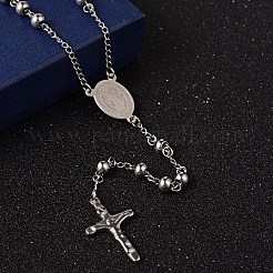 Non-Tarnish Crucifix Cross Stainless Steel Rosary Bead Necklaces&nbsp;LS-NJEW-O096-27