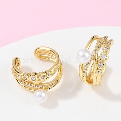 C-Shaped Brass Micro Pave Clear Cubic Zirconia Cuff Earrings&nbsp;EJEW-Z111-04G-02