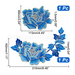 2Pcs 2 Style Peony Polyester Embroidery Sew on Clothing Patches&nbsp;PATC-NB0001-11B